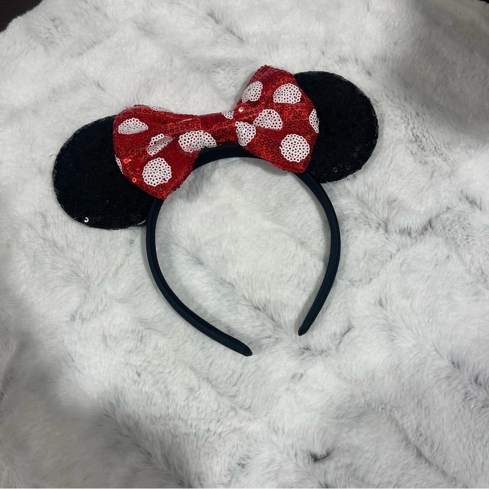 Disney Minnie Mouse Red and Black Polka Dot Bow Ears Headband